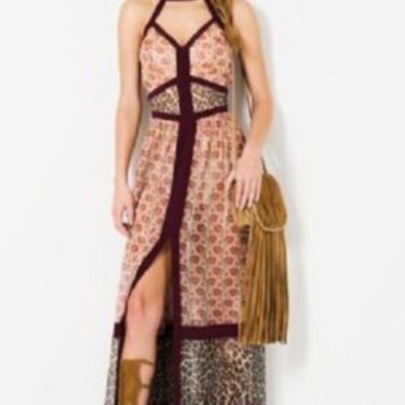 TAMARA MELLON Leopard Print Metallic Maxi Bohemian Gown - Picture 6 of 11